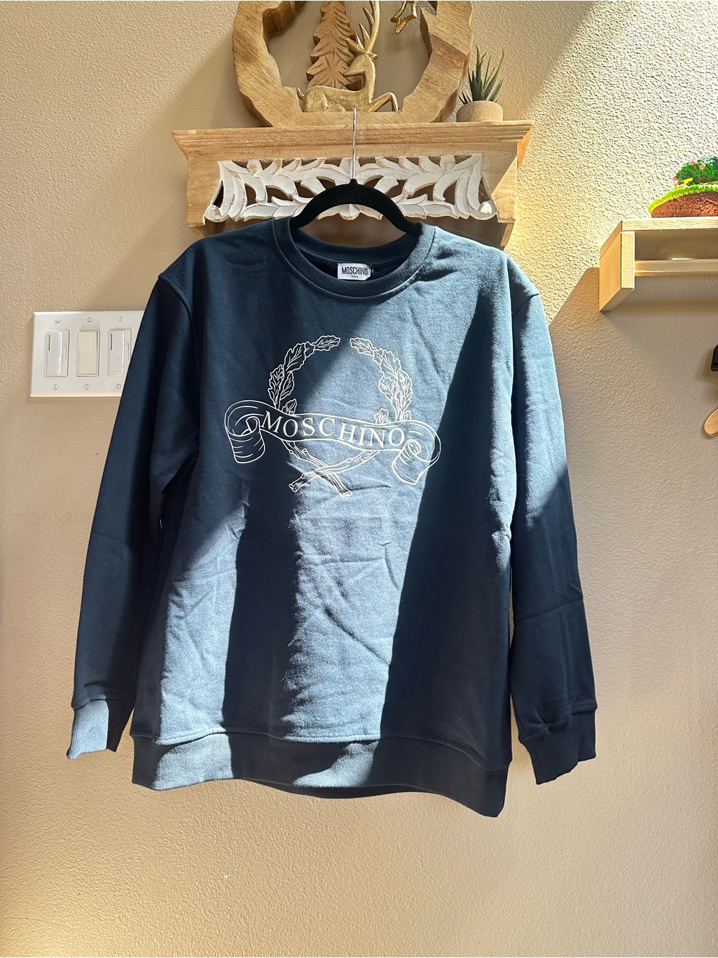 Moschino Teen Big Kids Navy Blue Laurel Crown Logo Sweatshirt 16a